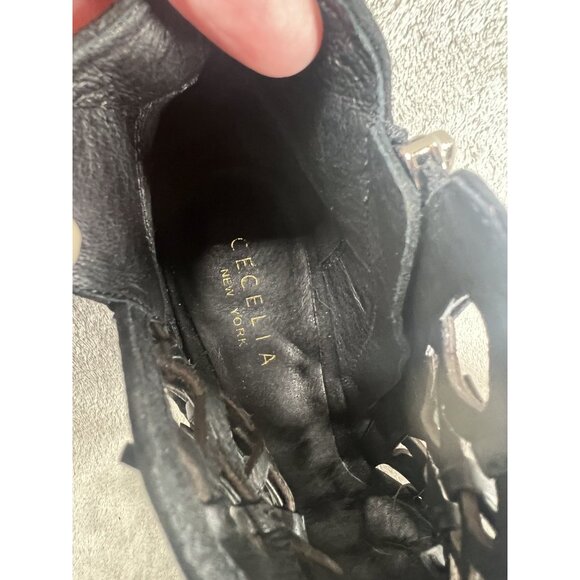 Cecelia New York Women’s 8 Boots Bootie Black Suede Block Heel Leather Ribbons - Picture 11 of 11